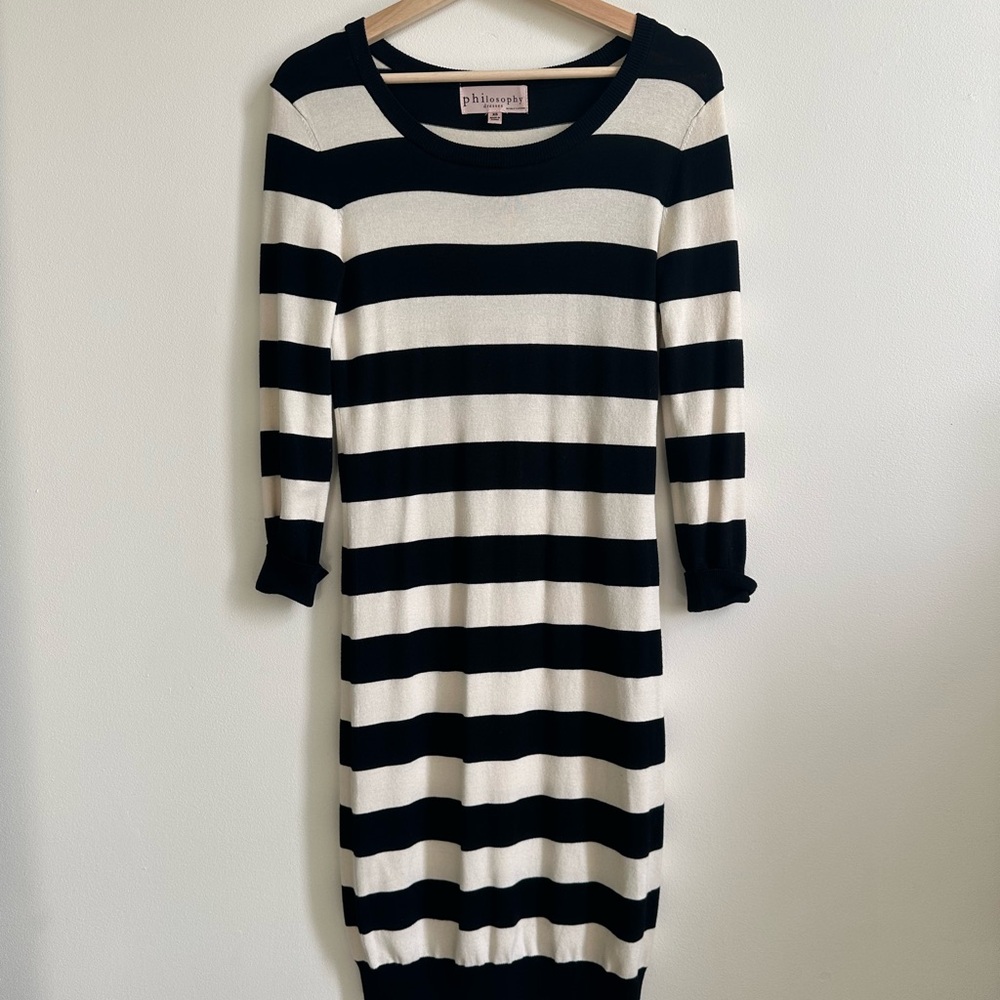 Philosophy Black and Cream Striped Long Sleeve bodycon Dress